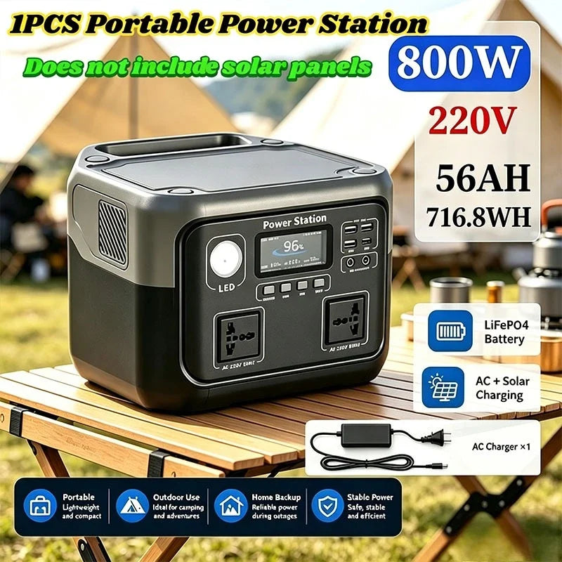 New 800W 716.8WH Portable Power Station 600W/800W Solar Generator Backup Power Bank for Outdoor Camping Home Emergency RV Travel