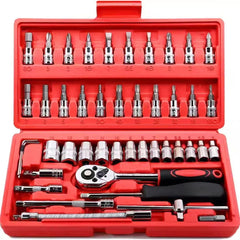 46-Piece Auto Maintenance Repair Combination Ratchet Wrench Toolbox, Vehicle-Mounted Socket Repair Set for Auto Maintenance