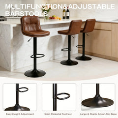 Adjustable Height Counter Height Bar Stools Set of 2,360 Swivel PU Leather Bar Chairs with Backrest Padded Seat Footrest for Kitchen Island Home Bar Restaurant