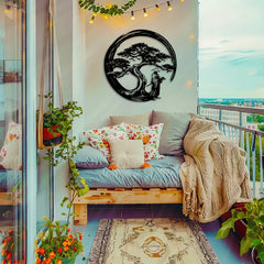 Japanese Bonsai Tree Metal Wall Art 15.7x15.7 Tori Gate Enso Cutout Creative Modern Home Accent Unique Housewarming Gift