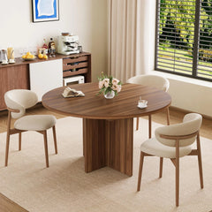 Extendable Round to Oval Dining Table For 4-8, Modern Expandable Kitchen Table With Removable Leaves, Space Saving Dinner Table