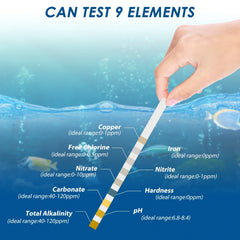 100 Pcs 9-IN-1/7-IN-1 Aquarium Test Strips Fast Accurate Fish Tank Test Kit with Test Tube Water Quality Monitor pH Test Strips