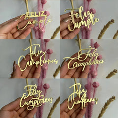 ins Spanish Happy Birthday Cake Topper Golden Crown Acrylic Birthday Party Cake Toppers For Baby Shower Cake Dessert Decorations