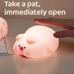 Pink Piggy Night Light Cute Silicone Night Light LED Pat Lamp Room Decoration USB Charging Indoor Atmosphere Lamp Children Gift