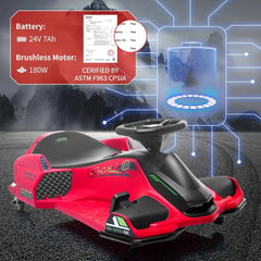 24V Electric Go-Kart Kids Outdoor Ride On Drift Racing Car Toy with Variable Speeds Up to 7.5 Mph,LED Lights,Music,USB Port