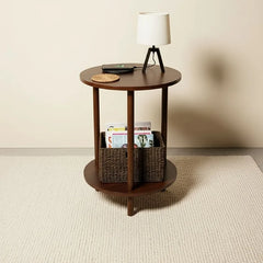 Modern Round Nesting Coffee Table, 2-Tier Wood Table in Walnut, Space-Saving Nestable Side Table for Living Room Small Spaces