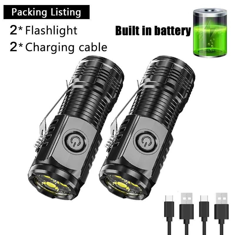 Super Bright Mini 3LED Flashlight With Pen Clip And Tail Magnet,Builtin Battery USB Charge Outdoor Portable Torch Emergency Lamp