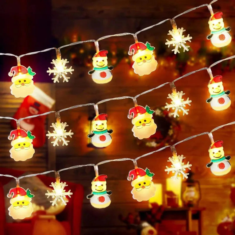 Christmas Lights String Santa Claus Snowman Battery-operated Garland LED Christmas Decorative Light Party New Year's Decor