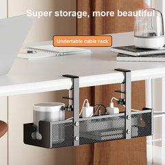 No Drilling Extendable Under Desk Cable Management Metal Cable Tray Under Desk With Clamp Retractable Power Strip Cord Holder