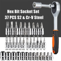 46Pcs Family Tools 1/4 Inch Drive Socket Set, Metric & SAE Hex Bit Sockets with Ratchet Wrench for Auto Repair & Household Tools