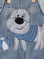 Baby Boy Striped T-Shirt + Cartoon Bear Denim Overalls Set, Cute Summer Casual Outfit for Going Out