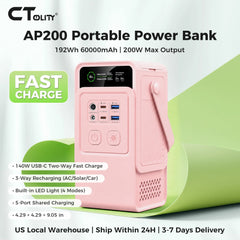 CTOLITY 200W Portable Power Station, 192Wh 60000mAh Solar Generator Storage Energy Power Bank For Camping Travel RV Home