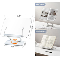 Portable Book Stand Free Angle Adjustable Book Holder for Thick Textbook Collapsible Acrylic Book Rest Desktop Riser Stand