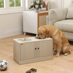 Elevated Dog Bowls with Storage Cabinet, Raised Dog Bowl Stand, Pet Feeding Station with Slow Feeder & Non-Slip, for Large Pets