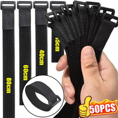 Reusable Hook & Loop Cable Ties - Adjustable Nylon Wire Fastener Straps for Securing Cord Management, Organizer DIY Cinch Straps