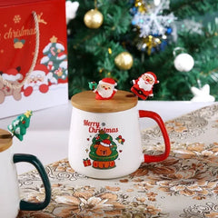 New Year Festive Christmas Xmas Theme Ceramic Mug Cup Set with Lid and Spoon Christmas Gift Box Mug Coffee Milk Tea Breakfast