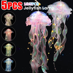 5PCS Jellyfish Bedroom Night Light Lamp Button Battery Hanging Atmosphere Decoration Lamp with Ribbon&Bead for Girl Bedroom 2024