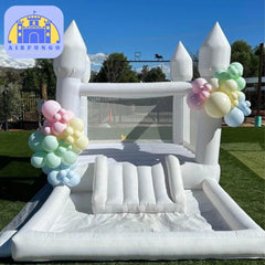 （This product is currently out of stock）White Bounce House With Slide Ball Pit Party  Inflatable Mini Bouncy Castle With Blower