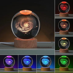 6cm Bedside Lamp Solar Theme Cosmos Series Crystal Ball Night Lights Milky Way Moon Small Ornaments for Desk Creative Gift RGB