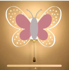 Creativity Butterfly Children's Room Wall Lamp Pink Pull Switch Wall Sconces Indoor Bedside Room Aisle Decorative Lights
