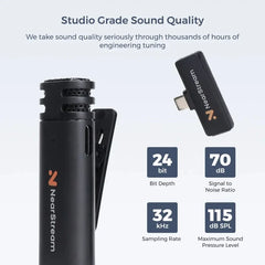 NearStream AWM10T Plus 1-to-2 Wireless Lavalier Microphone, AI DSP Noise Canceling, 33Ft Stable Transmission, 6H Long Battery, Auto Pair Plug & Play Mic for Classroom Vlog Live Stream iPhone Android PC
