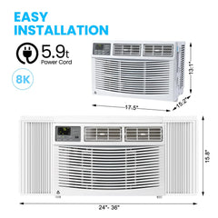 8000 BTU Smart Window Air Conditioner WiFi App Control Quiet Room AC Unit Cools 350 Sq.Ft With 24H Timer For Bedroom