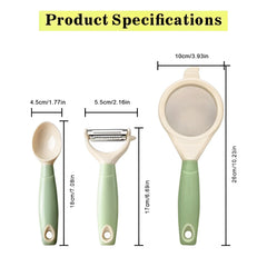 3PCS Baby Food Preparation Kit Baby Feeding Spoon Food Strainer Peeler Infant Feeding Tools