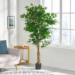 Realistic Artificial Ficus Tree Potted Fake Plant with Planter for Indoor Outdoor Home Decor
