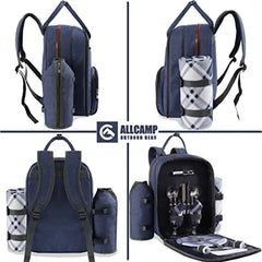 Picnic Backpack for Set W/Detachable Bottle/Wine Holder Fleece Blanket Plates and Cutlery Set