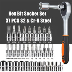 46pc Drive Socket Set 1/4 inch Ratchet Wrench Set Mechanic Tool Kits for Auto Repair Hous with Sockets Metric Hex Bit Socket Set