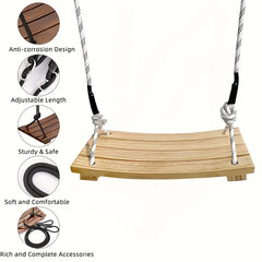 Adult Hanging Swing Chair - Solid Wood Porch Swing for Indoor/Outdoor Use, Garden Tree Hammock with Weather-Resistant Finish