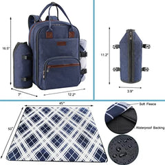 Picnic Backpack for Set W/Detachable Bottle/Wine Holder Fleece Blanket Plates and Cutlery Set