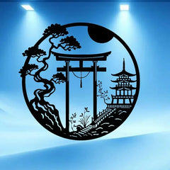 Fashion New Elegant Japanese Bird & Torii Gate Metal Wall Art, Easy-to-Hang Sparrow Door Sculpture for Modern Home Office Decor