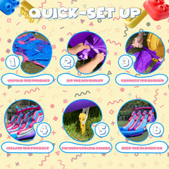 Pink-Purple Dual-Slide Inflatable Water Slide, Large Inflatable Pool , Water Slide Grade Inflatable Water Slide Outdoor Indoor