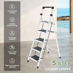 Step Ladder, Folding Step Stool, Heavy-Duty Step Ladder Stool with Handrail Wide Pedal, Anti-Slip Step Ladder with Handgrip