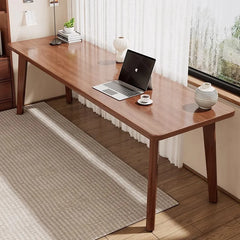 Double desk with solid wood legs, long and simple, for home use, near a window or wall, narrow table/workbench