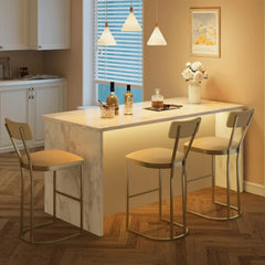 2Pcs Counter Height Bar Stools Set with Back Metal Frame & Upholstered Seat Tall Barstools for Kitchen Island, Home Dining Room