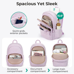 BAGSMART School Backpacks for Girl Quilted Casual Daypack Water-Resistant Bookbag for 15.6 Inch Laptop Fashion College Backpack