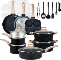 25-Piece Nonstick Cookware Set, Induction Compatible, PFOA/PFOS Free Black Kitchen Pots and Pans