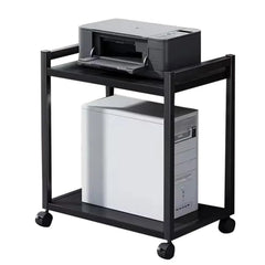 2-Tier Computer Tower Stand with Locking Wheels,Height Adjustable Printer Table Rolling Shelf CPU Holder Cart for Home Office