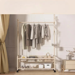Metal Cream Wheeled Standing Coat Rack Clothes Rack Hat Bag Hanger Bedroom Entryway Hall Closet Organizer Home Furniture
