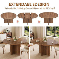 Extendable Round to Oval Dining Table For 4-8, Modern Expandable Kitchen Table With Removable Leaves, Space Saving Dinner Table