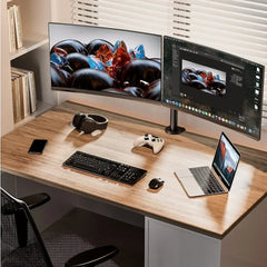 Dual Monitor Stand, Holds Screen up to 27inch, Universal Freestanding Monitor Stand Adjustable Height, Tilt, Swivel, Rotation