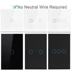 AC100-240 Touch Switch Power Led Panel Wall Light Switches Tempered Black White Crystal Glass 1/2/3 Gang Interruttore Switch