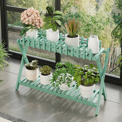 Natural Bamboo Multi Tier Floor Plant Stand Mobile Flower Pot Shelf Indoor Outdoor Balcony Living Room Succulent Display