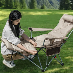 Folding Recliner Portable Camping Chair with Adjustable Backrest and Cotton-Filled Seat for Travel Beach Fishing Outdoor Chair