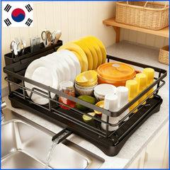 Spacious Kitchen Dish Rack with Drainboard - Rust-Resistant Countertop Drainer with Utensil Holder for Efficient Drying
