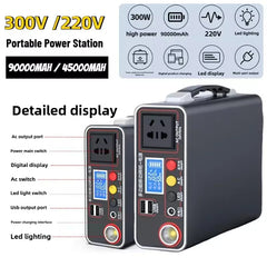 300W Portable Power Station 220V Solar Generator Outdoor Camping Emergency Mobile Power Bank 90000mAh LiFePO4 Backup Battery