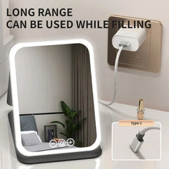 3 Colors Dimmable LED Makeup Mirror with Touch Screen Fold Cosmetic Makeup Mirror Rechargeable Tabletop for Travel & Home Use