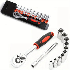 12-piece Xiaofei 1/4 Auto Repair Tool Set, Complete Set of Hardware Toolbox Tools,Socket Wrench Combination